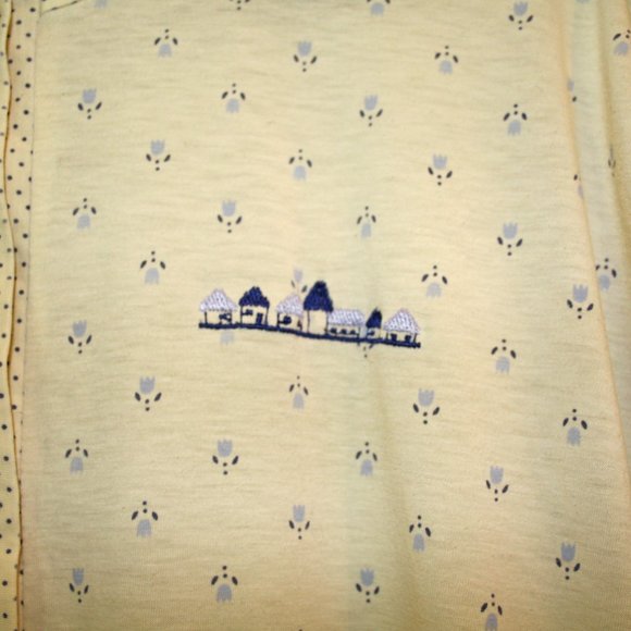 Women's Lingerie ALEPIN (Canada) Long Nightgown Yellow Blue Tulips Medium - Picture 2 of 4